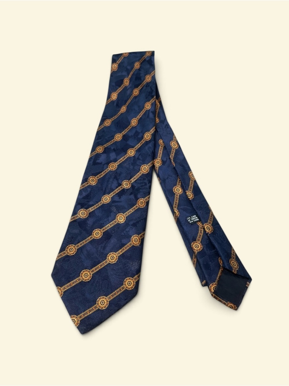 Harrods London Vintage Silk Tie Navy Gold Medallion Old Money Luxury